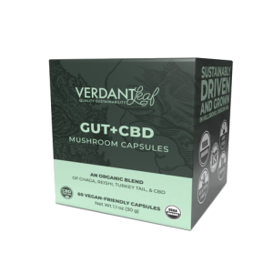 Verdant Leaf Mushroom Capsules with a combination of Reishi, Turkey Tail, and Chaga mushrooms and CBD